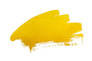 Gold acrylic paint brush strokes isolated on white background.