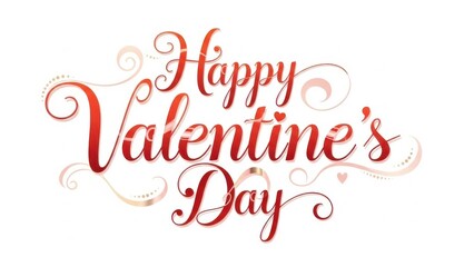 Happy valentine's day, elegant script calligraphy with flourishes and hearts on white background