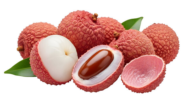 Fresh lychee fruit close up shot for healthy eating and tropical fruit market exotic fruit photography, isolated on white or transparent background. PNG
