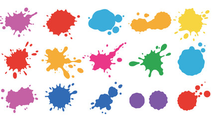 A colorful illustration of various paint splatters on a white background