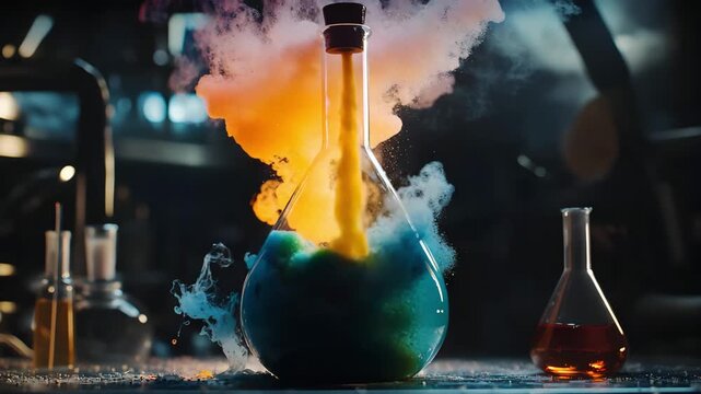 Colorful Chemical Explosion in Laboratory Flask Dynamic Science Experiment and Innovation Concept