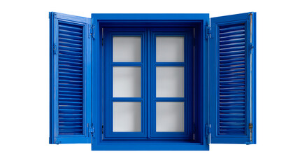 Obraz premium Blue wooden window with open shutters isolated on transparent background