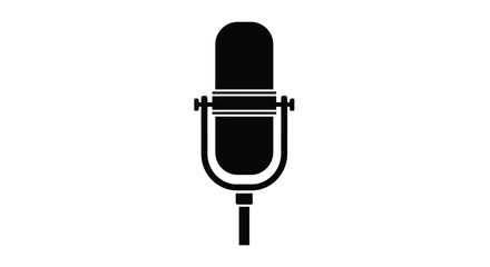 Simple black silhouette of a vintage style microphone on a white background