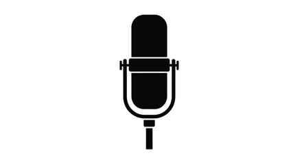 Simple black silhouette of a vintage style microphone on a white background