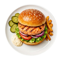 Delicious Sa;mon Bruger Isolated on a Transparent Background 