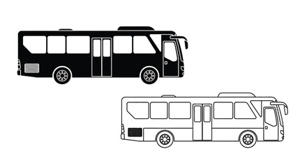 Two bus outlines a black silhouette and a white line drawing