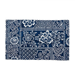 Obraz premium Traditional blue nankeen fabric swatch featuring white batik patterns, isolated on transparent background. Ideal for fashion design, textile art, craft projects, home decor,