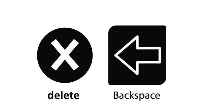 Delete and backspace key icons displayed in black and white