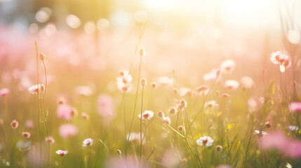 Wildflower meadow under blue sky on a sunny day