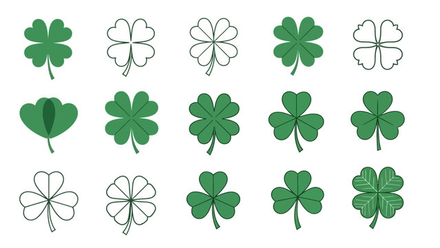 Collection of green shamrock and clover leaf illustrations for St