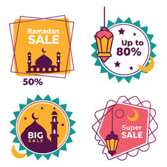 Print Ramadan and eid special sales, discount, and big offers with islamic mosque and crescent elements