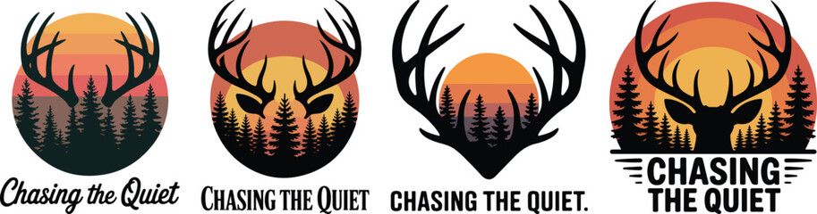 Deer antlers and forest sunset logo variations trees vector