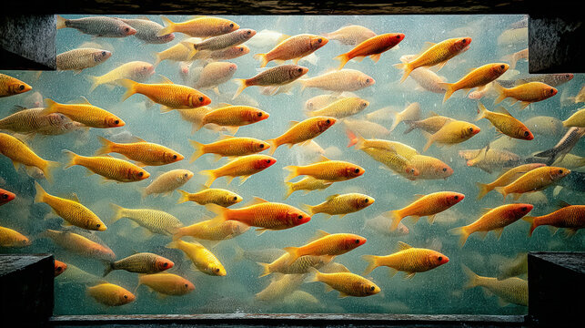 Inside a fish hatchery with tanks