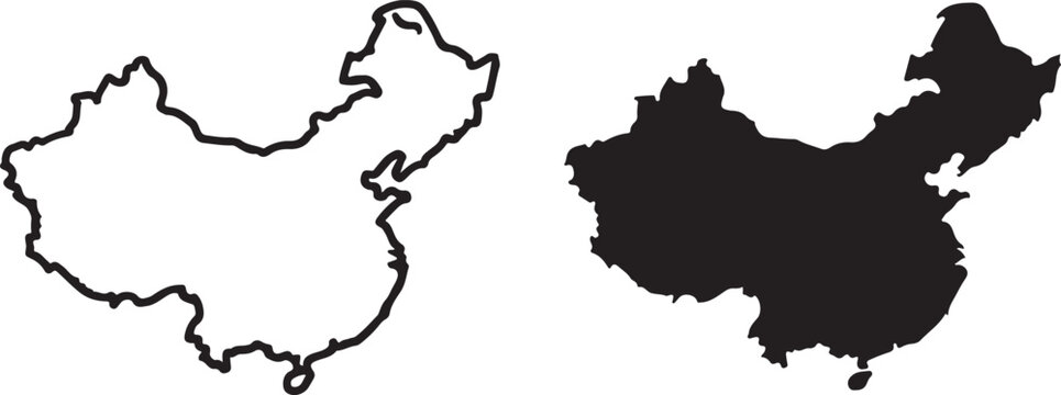 china Map Silhouette and chinese map outline isolated on white background, illustration
