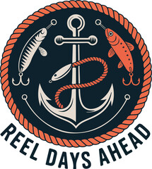 Fishing lure anchor and rope badge nautical vector
