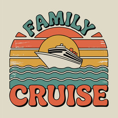 Retro Family Cruise Sunset Graphic Design cruise ship vector