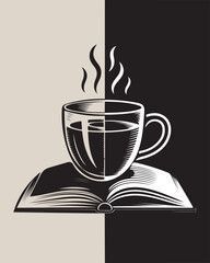 Vector Transparent Coffee Cup on Open Book reading hot beverage