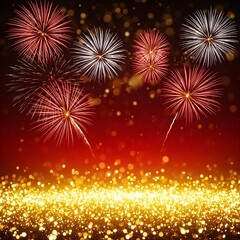 Obraz premium Vibrant lunar new year fireworks display with red and gold accents celebrating chinese new year and spring festival