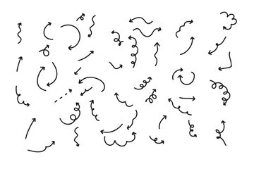 Obraz premium Set of black arrows and curves on white background vector