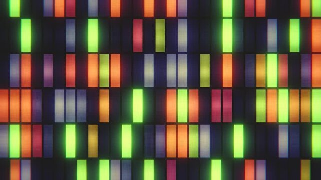 Retro led screen background with glowing colorful lights digital background. Seamless loop.