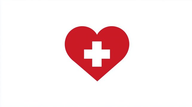 Red heart icon with white cross representing medical aid and wellness