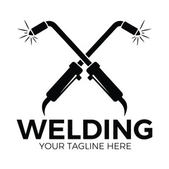 Obraz premium Welding Torch Logo Design Vector – Crossed Welder Tool Icon for Metalwork Fabrication Logotype