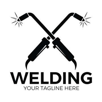 Welding Torch Logo Design Vector &ndash; Crossed Welder Tool Icon for Metalwork Fabrication Logotype