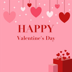 Valentine&rsquo;s Day Romantic Card Background with Hanging Hearts