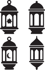 Fototapeta premium A collection of stylized silhouette icons featuring traditional ramadan lanterns for islamic holiday designs and celebrations