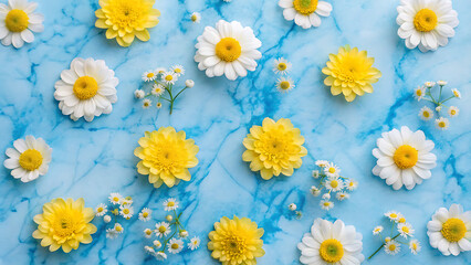 Obraz premium Vibrant floral arrangement on a calming blue marble background