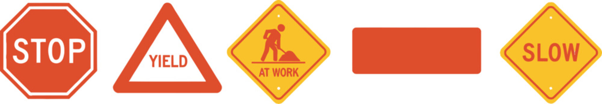 Set of 5 road construction signs stop sign yield men at working detour and slow sign