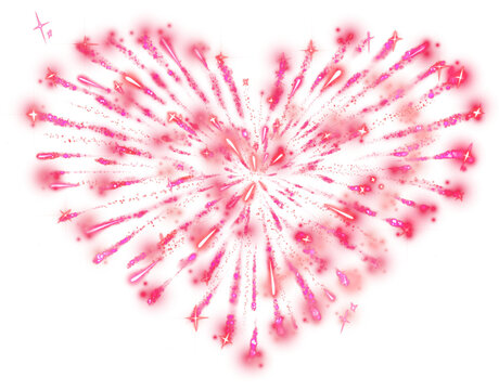 Valentine&rsquo;s Day&rsquo;s heart firework. Glowing heart firework on transparent background 