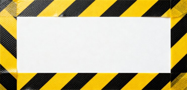 Textured black and yellow caution tape border around a blank white background