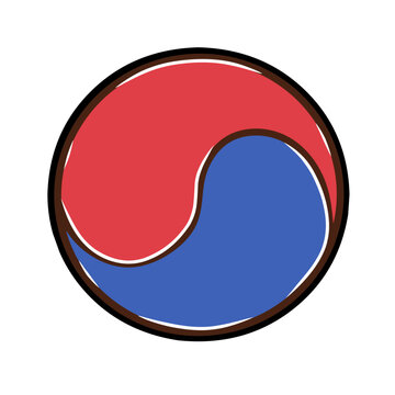 Blue and red Taegeuk symbol from Korean culture, representing balance, harmony, and the duality of opposite forces. A traditional Korean yin yang symbol associated with peace, unity