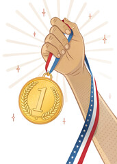 M&eacute;daille d&rsquo;or num&eacute;ro un symbolisant la victoire et la r&eacute;ussite, fond d&eacute;tour&eacute; transparent