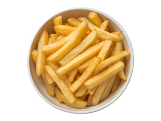 Bol de frites dor&eacute;es repr&eacute;sentant la restauration rapide et la gourmandise, fond d&eacute;tour&eacute; transparent