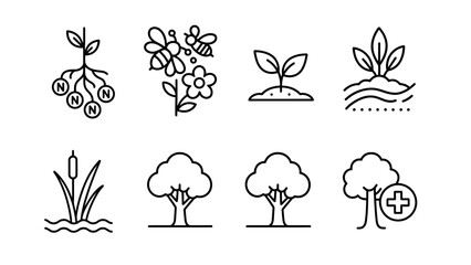 Fototapeta premium A collection of simple line drawings depicting various plants and trees