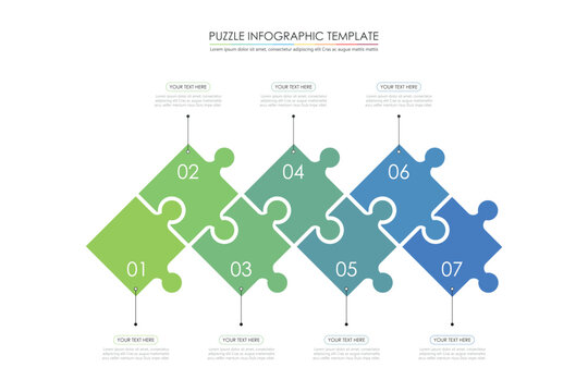 puzzle infographic design with 5 step, graph to describe the steps