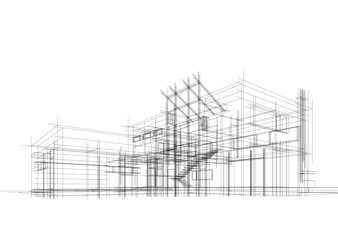 Obraz premium Modern house sketch 3d illustration