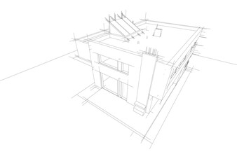 Fototapeta premium Modern house sketch 3d illustration