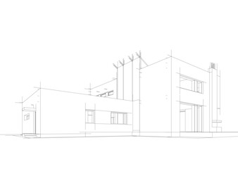 Naklejka premium Modern house sketch 3d illustration