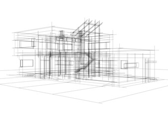 Fototapeta premium Modern house sketch 3d illustration