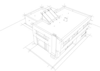 Obraz premium Modern house sketch 3d illustration