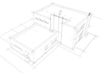 Modern house sketch 3d illustration
