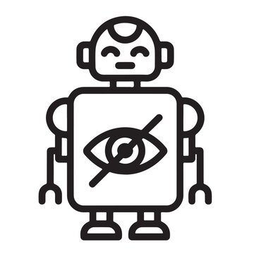 Robot with eye crossed out on white background vector