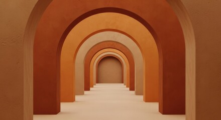 Surreal Archway Corridor in Warm Earth Tones