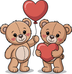 Obraz premium Two Brown Teddy Bears Holding Heart Shaped balloon