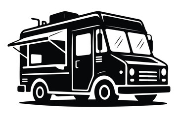 Food Truck Icon of Street Fast Food Van Vector Silhouette
