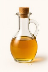 Glass Bottle of Golden Extra Virgin Olive Oil Isolated on White