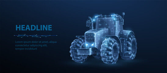 Vector tractor illustration. Agricultural machinery, Farm equipment, Technology in farming, Industrial vehicle, Farmland transport, Agronomy machine, Harvest wheel concept.   © NeonGridStudio